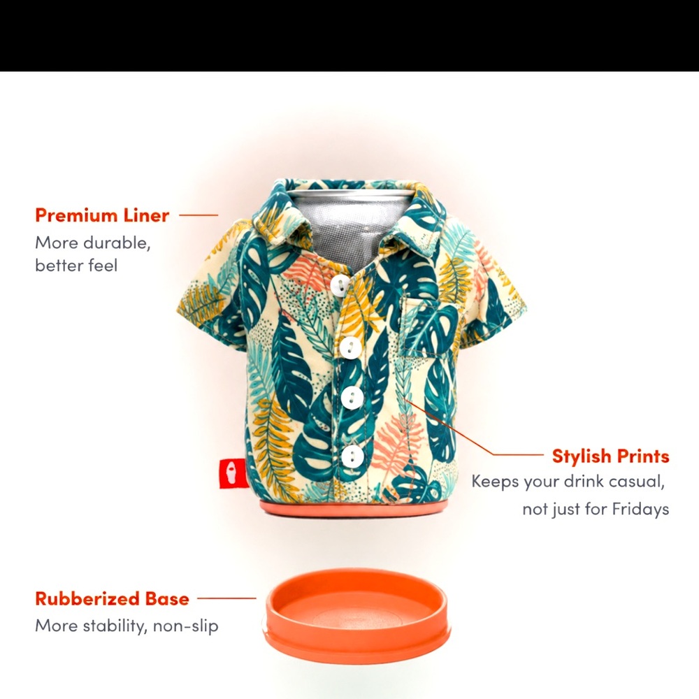 Puffin Drinkware insulated Hawaiian button down shirt koozie teal & coral Aloha - Picture 2 of 7